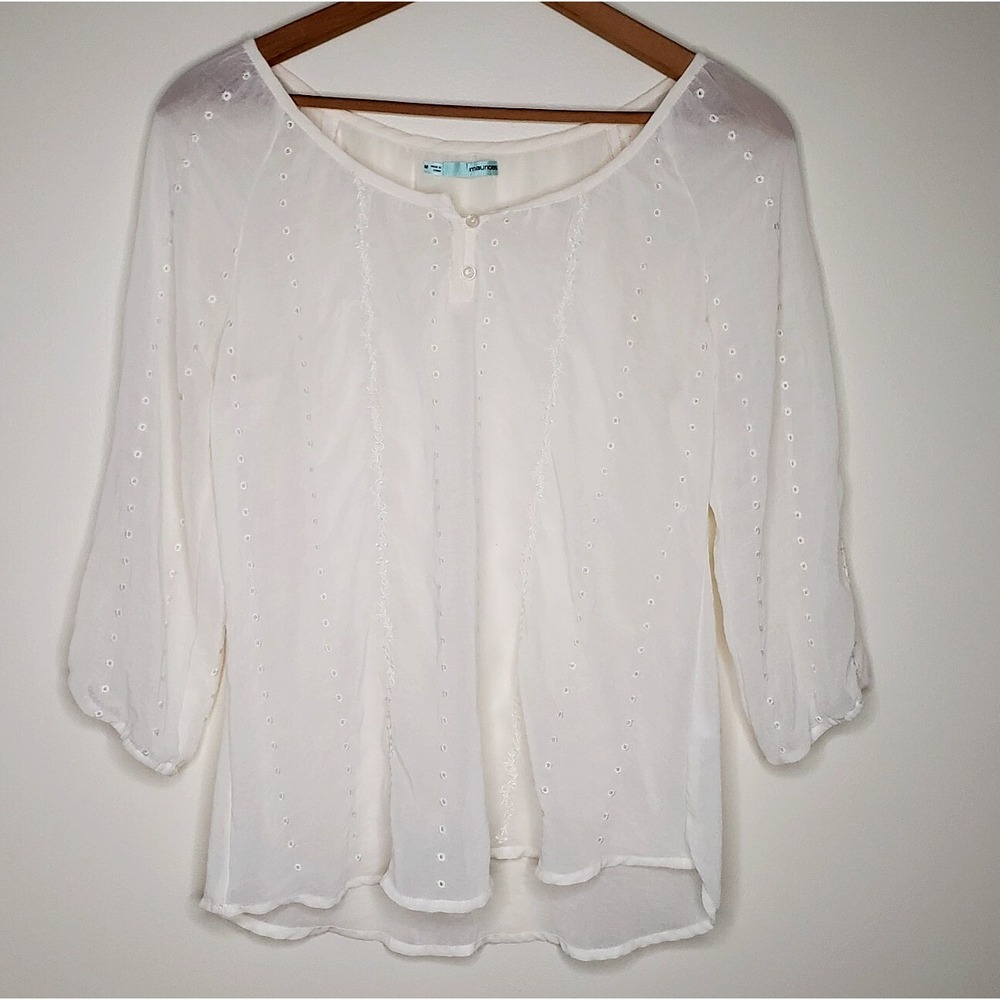 Maurices Eyelet Peasant Top‎ Sz M Sheer Boho Prairie Cottagecore Ethereal